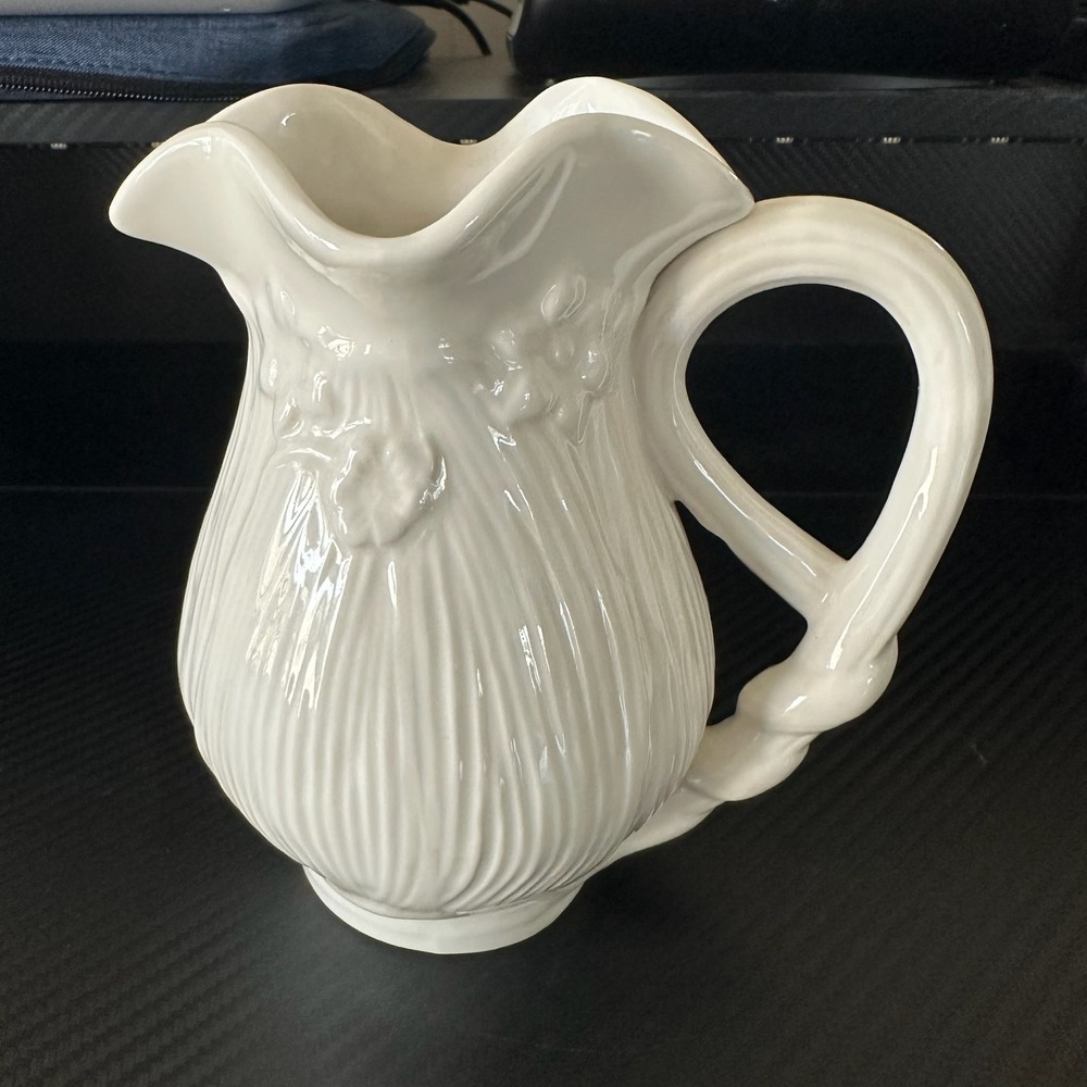 Vintage Peppertree Tabletops 5.5" White Porcelain Pitcher/Creamer Raised Floral